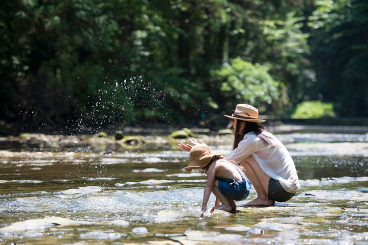 母と娘の渓流で演奏