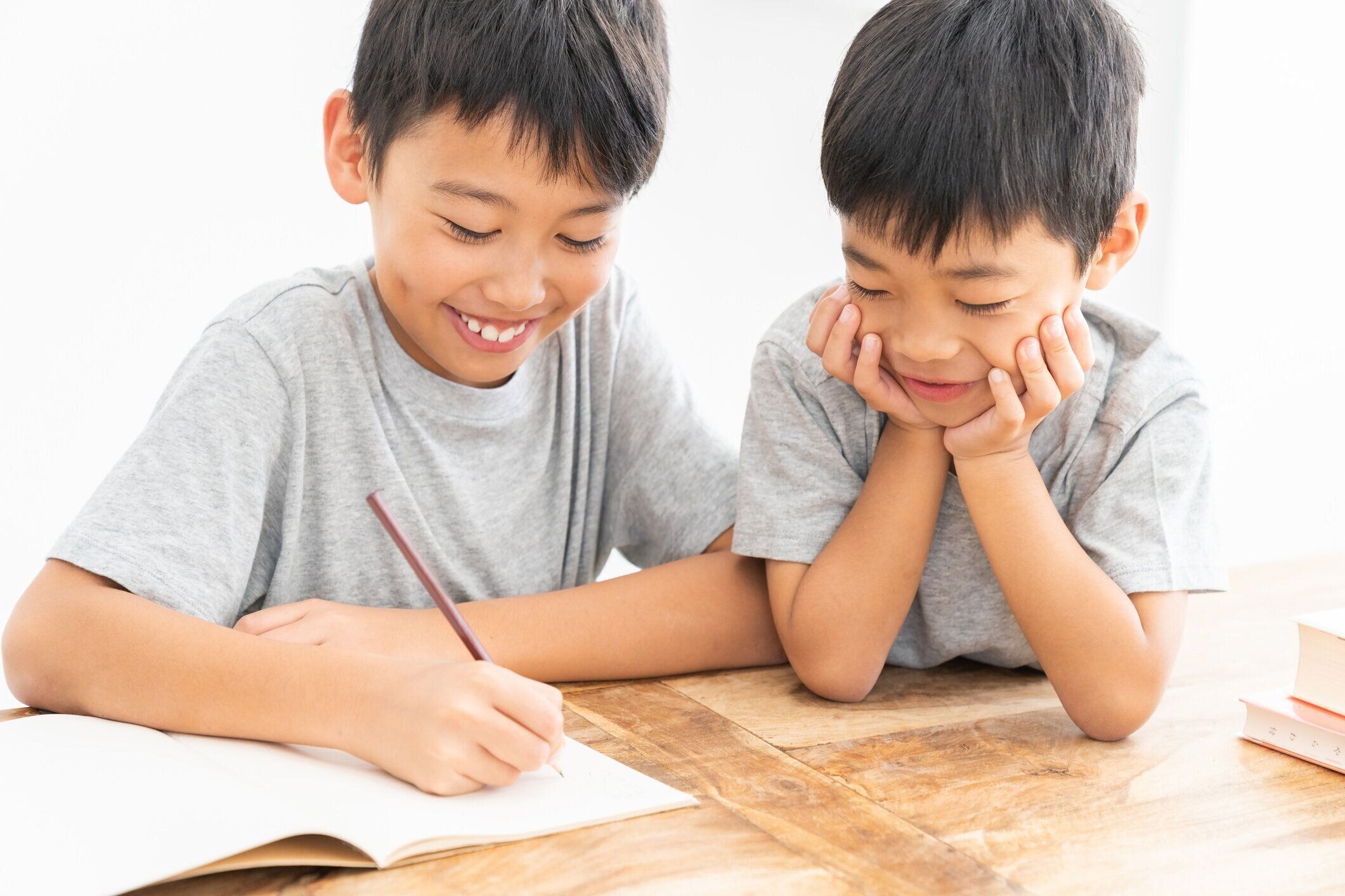 2人の兄弟が勉強している 、 子供たち、