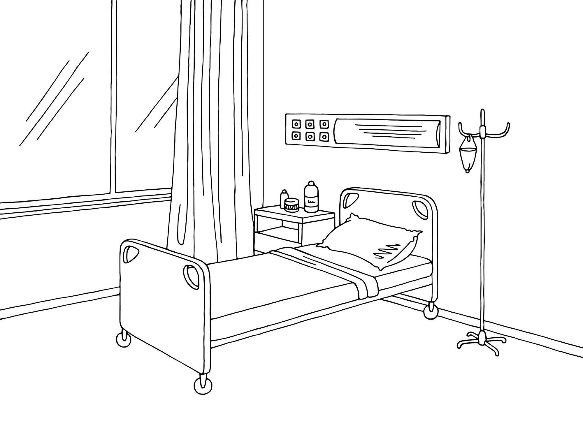 病院病棟グラフィック ブラック ホワイト インテリア スケッチ イラスト