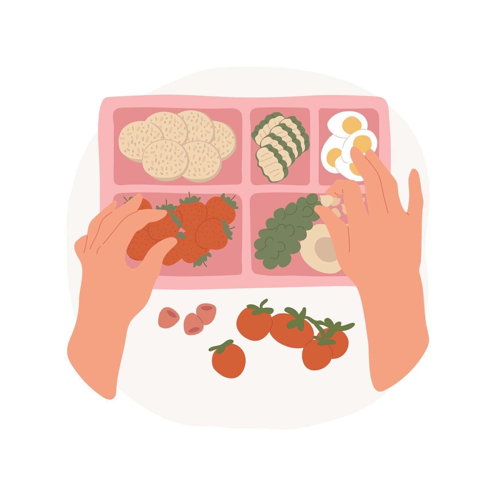 健康的なランチボックス分離型漫画ベクターイラスト。