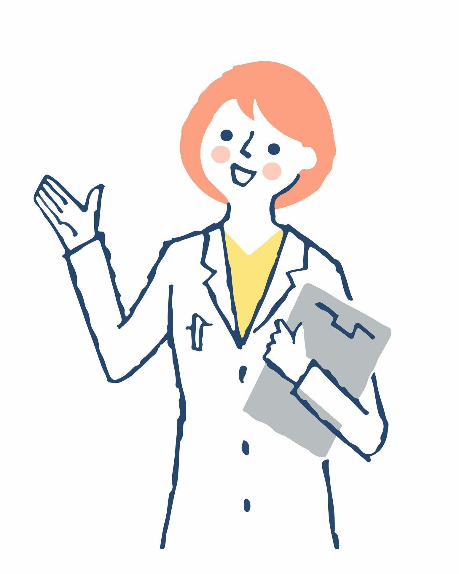 白いコートを着た女性が説明するために手を挙げる