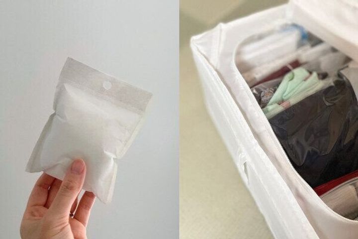 除湿剤とフリーザーバッグを使った収納例