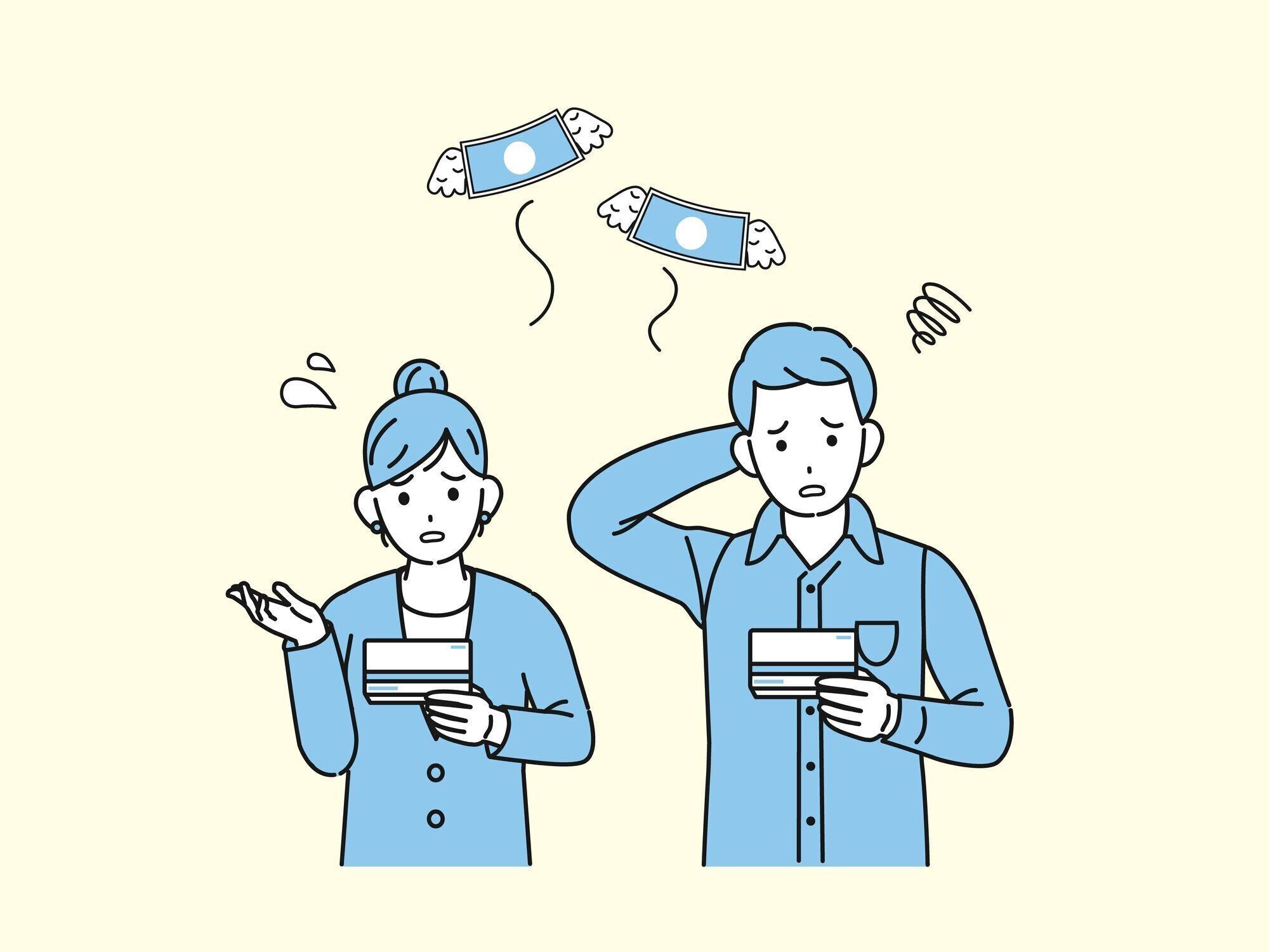 若い結婚カップルお金のイラストなし