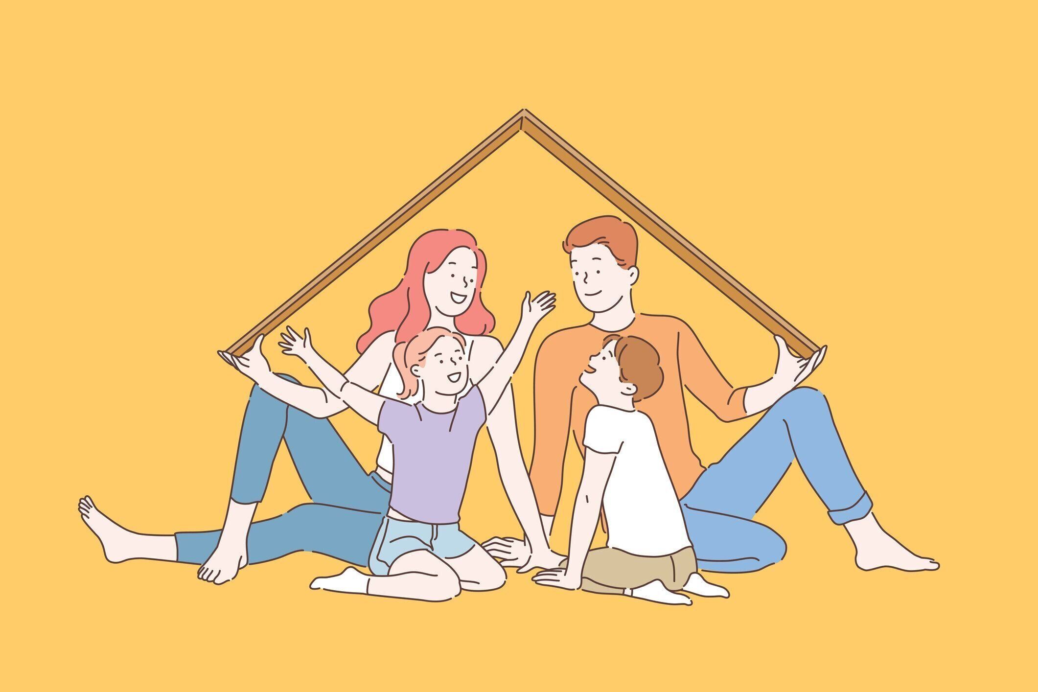 ホーム保険のメタファー、幸せな子供時代の思い出のコンセプト