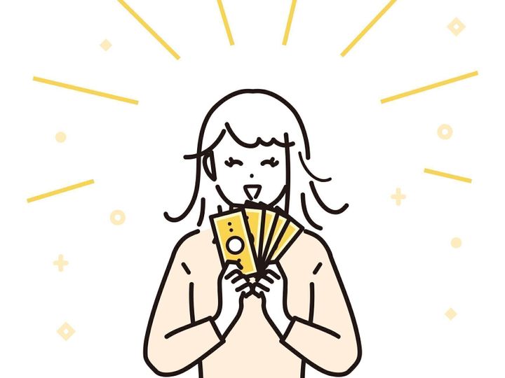 お金が多い女性のイラスト。ベクトル。
