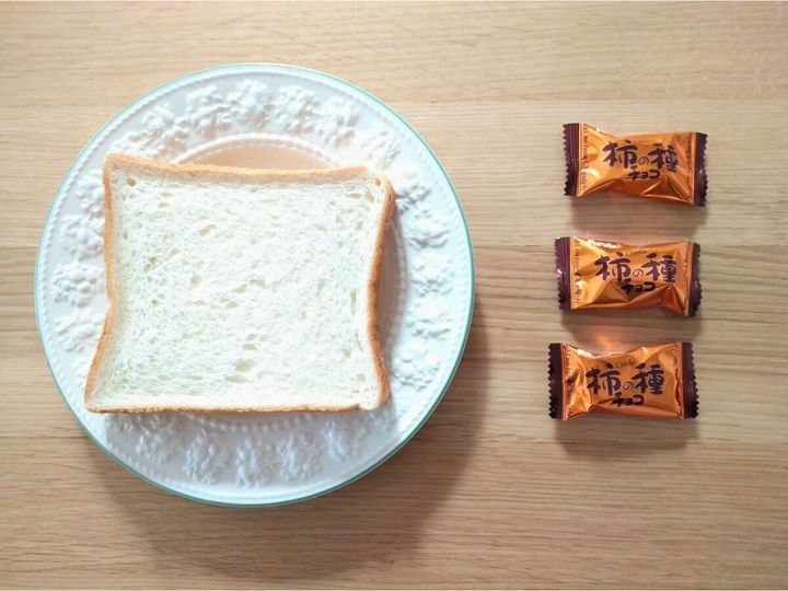 食パンと柿の種チョコの画像