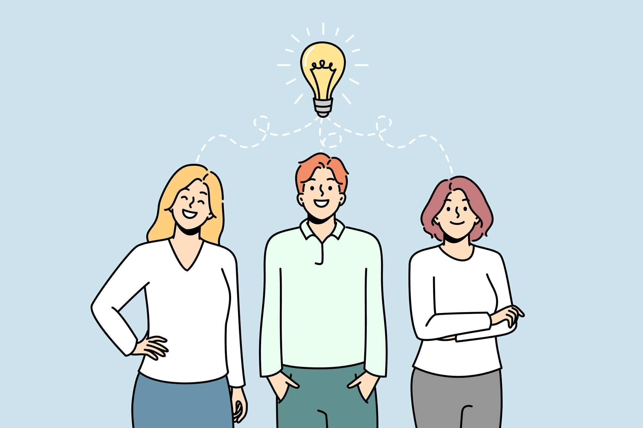 人々に電球を燃やし、ブレーンストーミング。