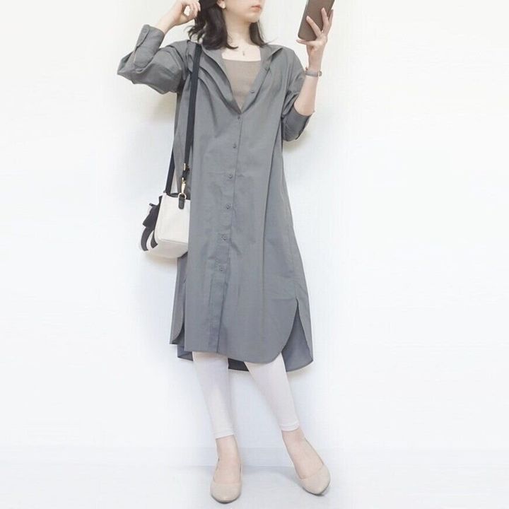 Uniqlo コットンギャザーロングシャツワンピースを着回し サンキュ Style Uniqlo コットンギャザーロングシャツワンピースを着回し サンキュ Style