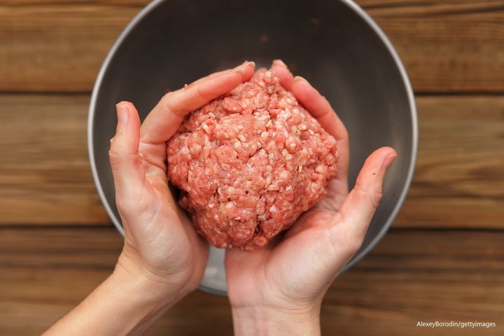 流水で解凍したひき肉