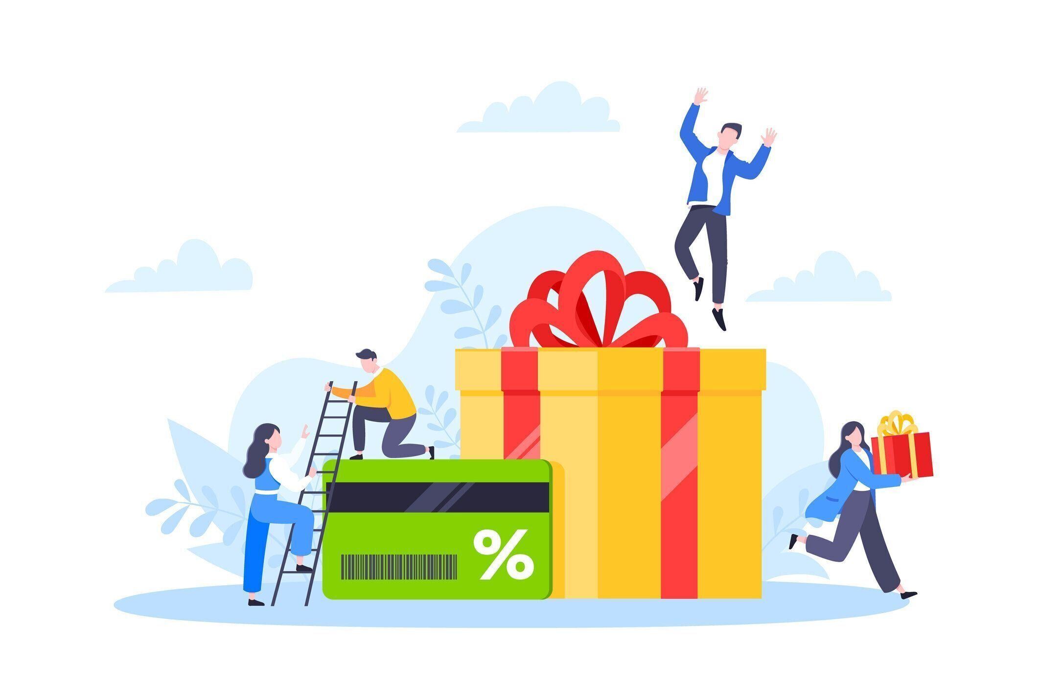 ロイヤルティ カードと顧客サービスビジネスコンセプトフラットデザインベクトルイラストを取得します。