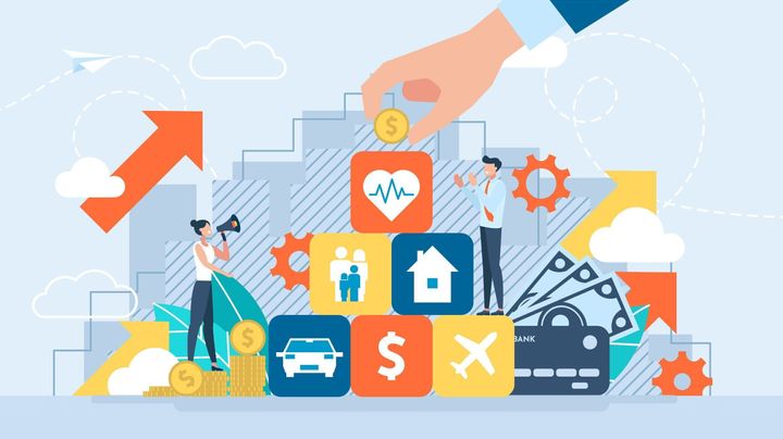 セキュリティ、信頼性、安定性への投資。お金を投資する。保険と保証。値の保護。ブローカーエージェント。家族保護ケア。フラットなデザイン。ベクタービジネスイラストセット。