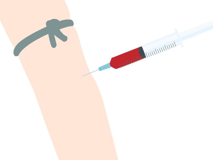 注射器で腕から血を引くイラスト