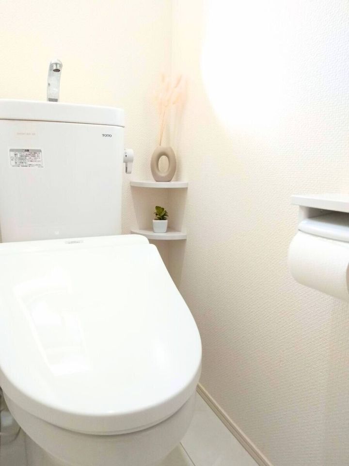 コーナーラックを設置したトイレを斜めから見たところ