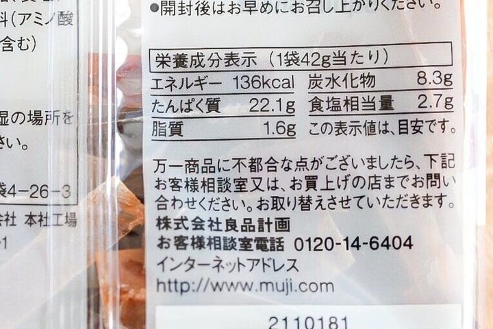 するめシートの栄養成分表示