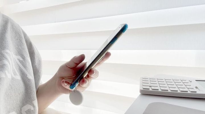 スマホの写真を見ている