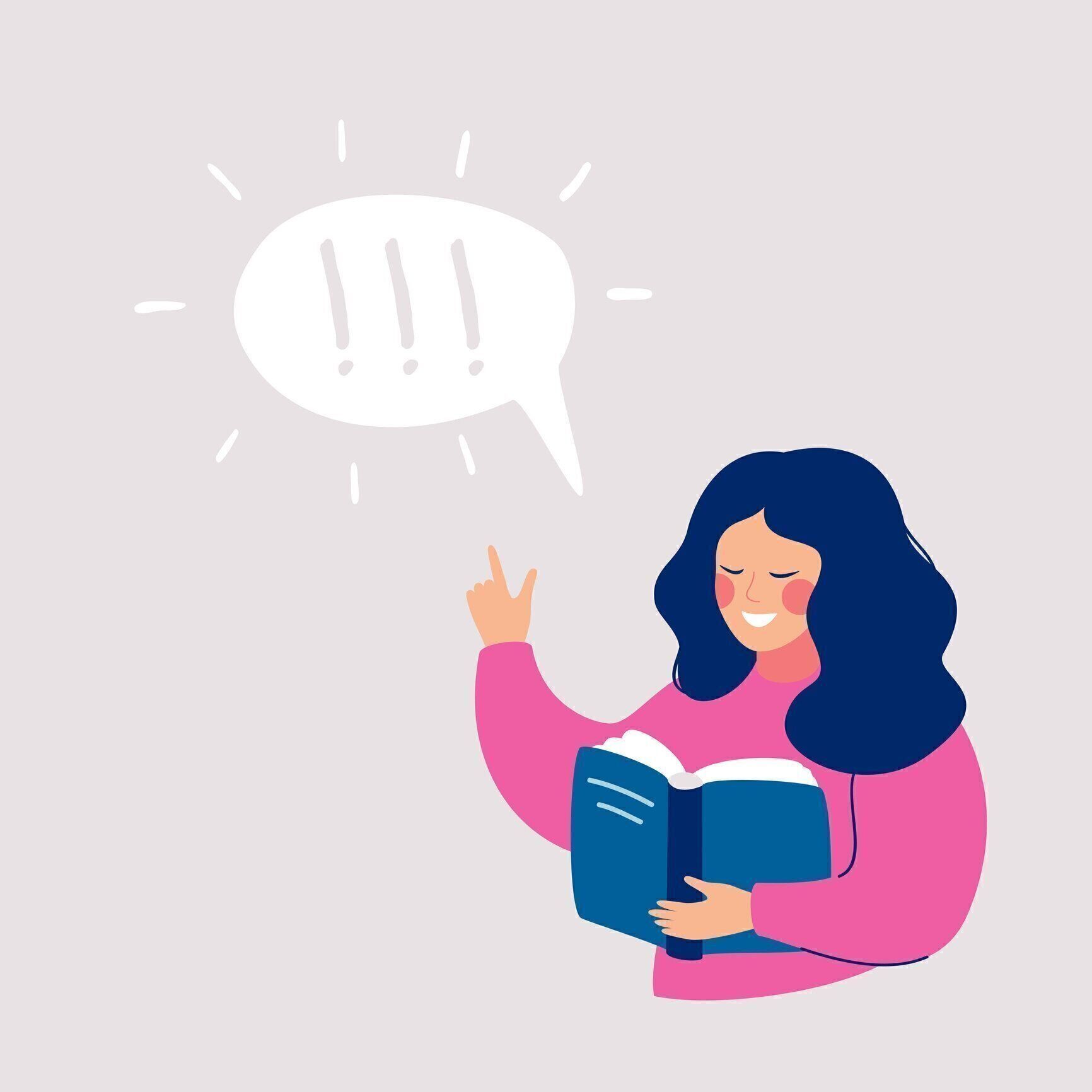 彼女は本の中で読んで、アイデアが彼女に来たことについて考える若い女の子