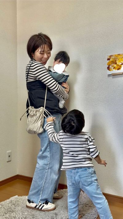 ボーダーとデニムの親子リンクコーデ