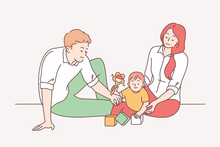 子供、親、子供の頃の概念を持つ幸せな家族