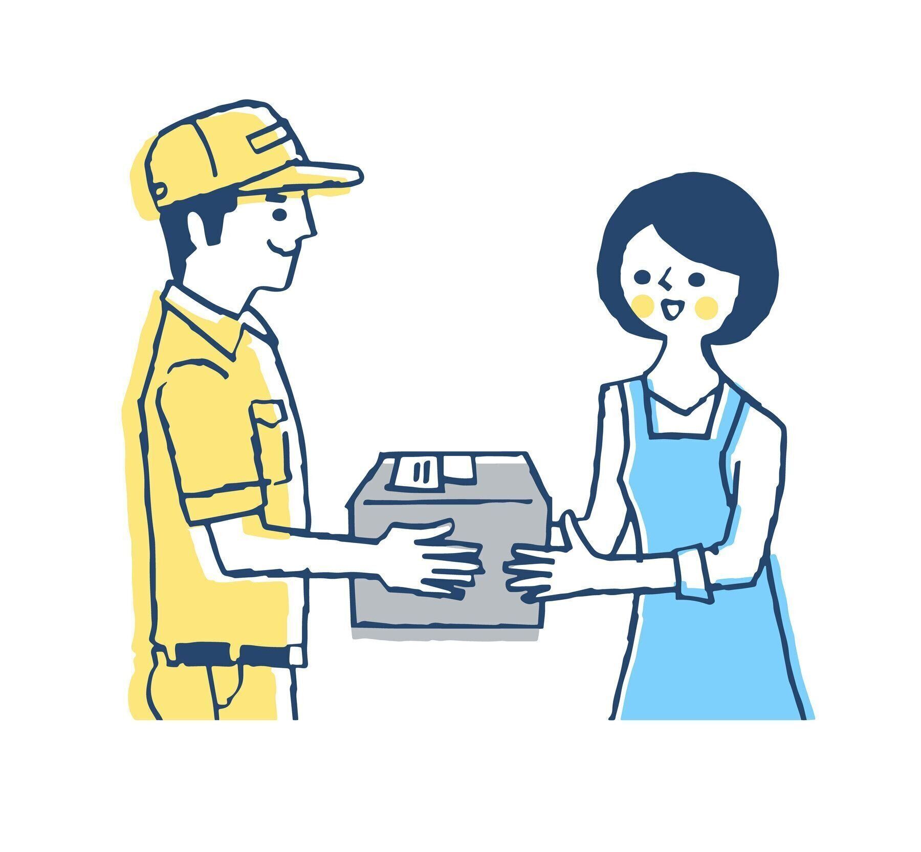 配達員から宅配便を受け取る女性