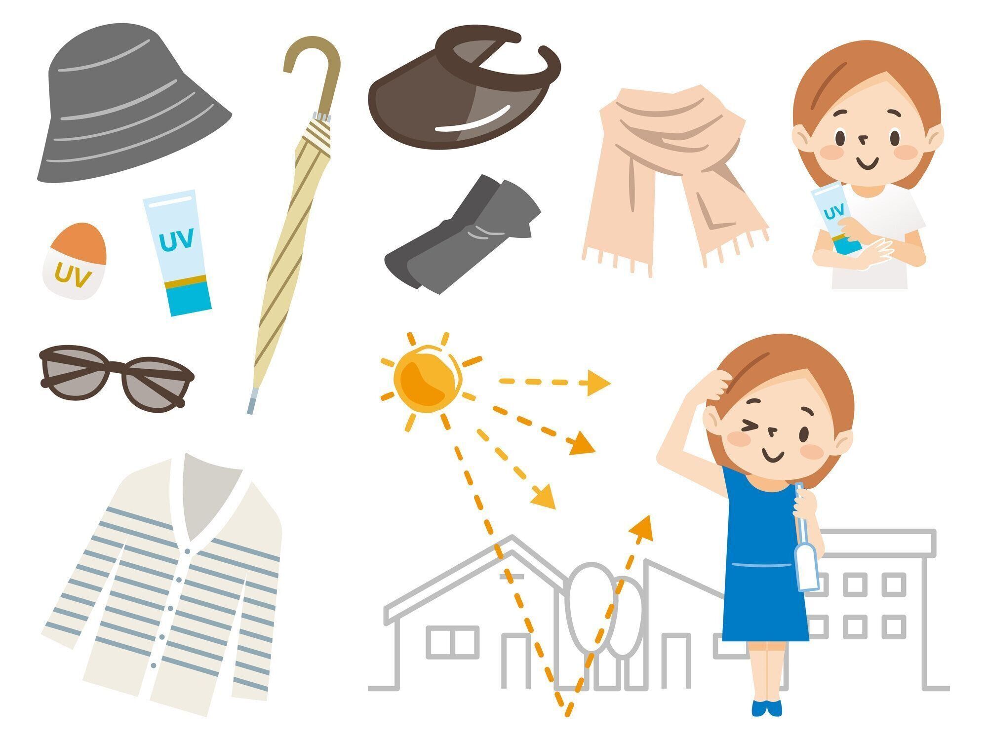 日焼けに逆らう女性のイラストセット