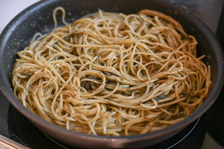 大葉ソースを和えたパスタ