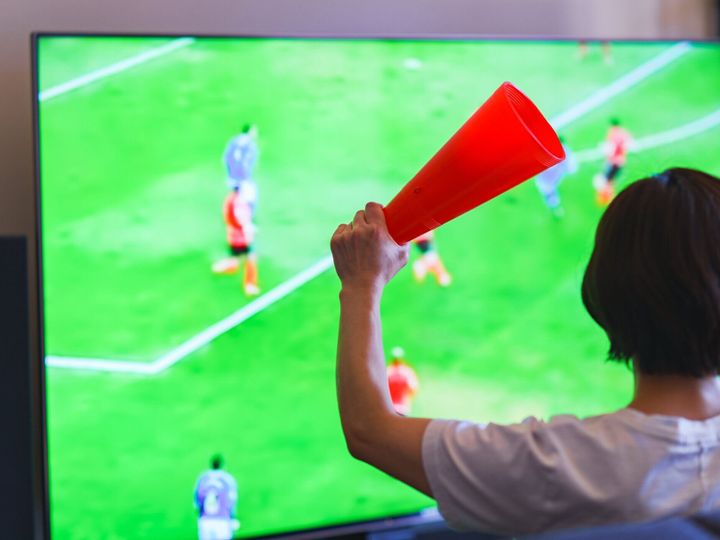 テレビ番組を見ている日本の中年女性