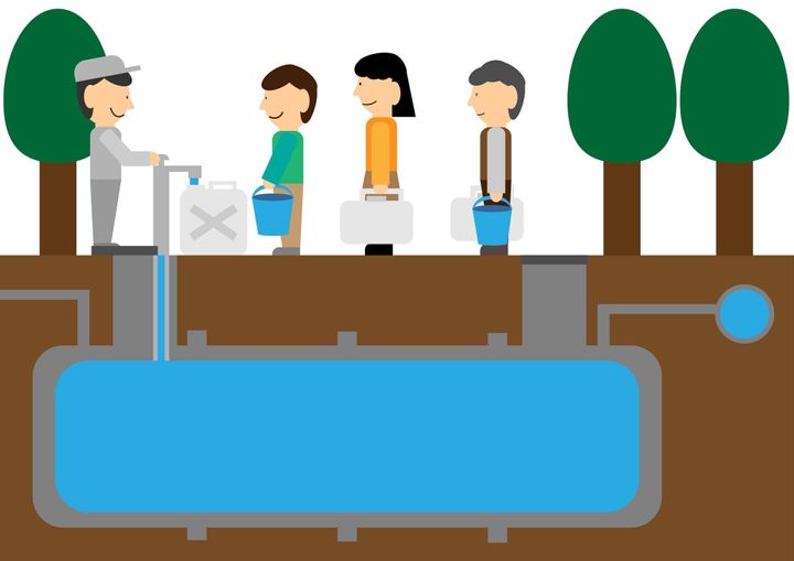 耐震水槽から水をもらう人々のイメージ素材