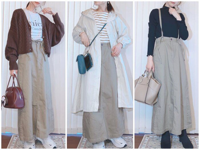 【しまむら】のサス付きスカートを大人っぽく着こなすには