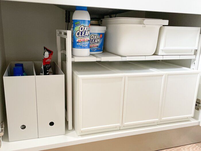 【収納】ごちゃつく洗面台下は伸縮ラックで解決！