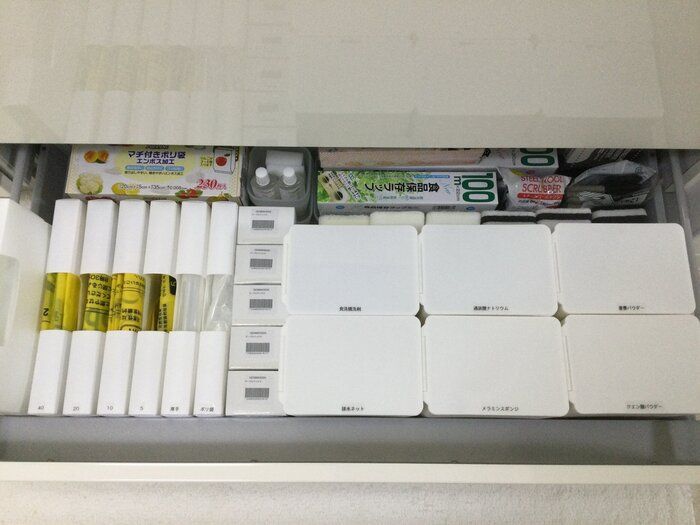 わかりやすく取り出しやすい　キッチンシンク下の引き出し収納例
