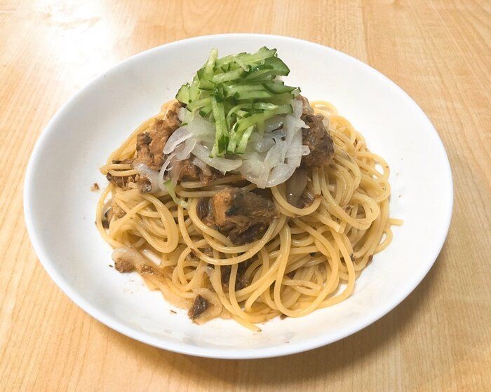 【業務スーパー】レンジだけで作る！梅じそさばの冷製パスタ