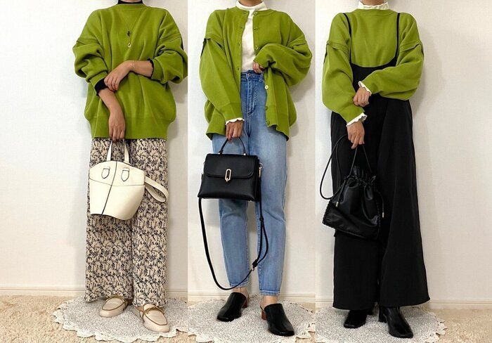 【しまむら】なかなか出会えない周りと差がつくグリーン！2wayイエローグリーンカーディガン