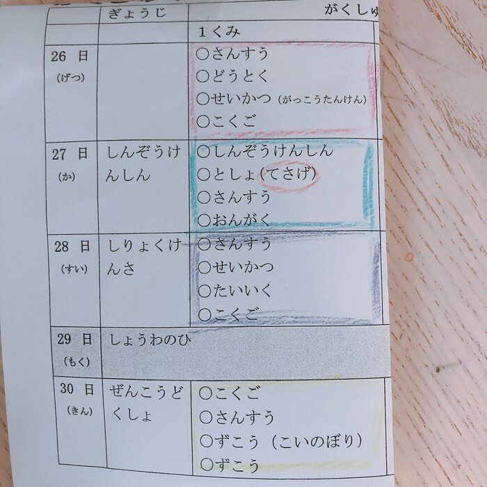 新1年生が自分で支度できる色分け法