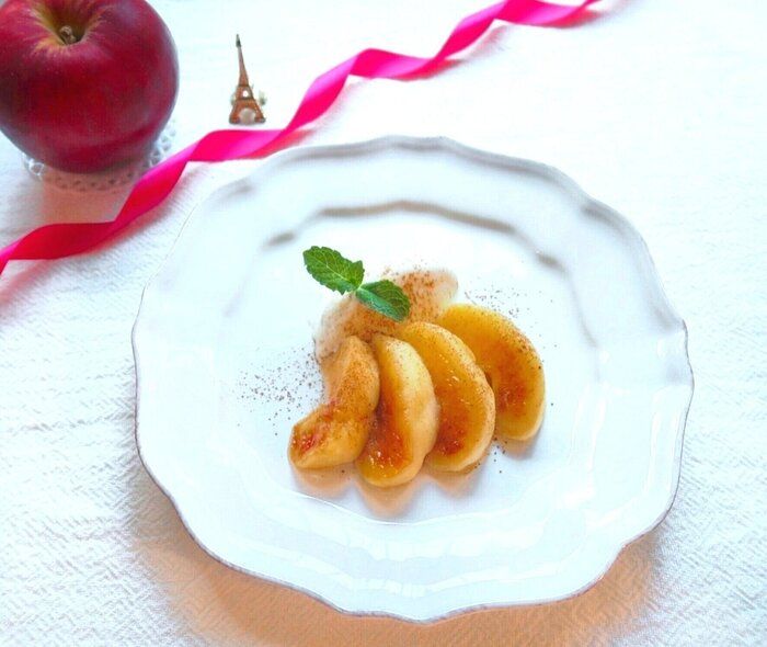 超簡単！極上おうちスイーツ【りんごのキャラメリゼ～バニラアイス添え～】のつくり方