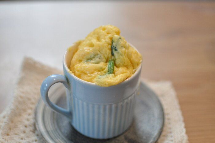 レンジ3分！包丁いらず【マグカップケークサレ風】HM+材料を混ぜるだけ！朝ごはんに栄養満点のホカホカメニューがおすすめ♪