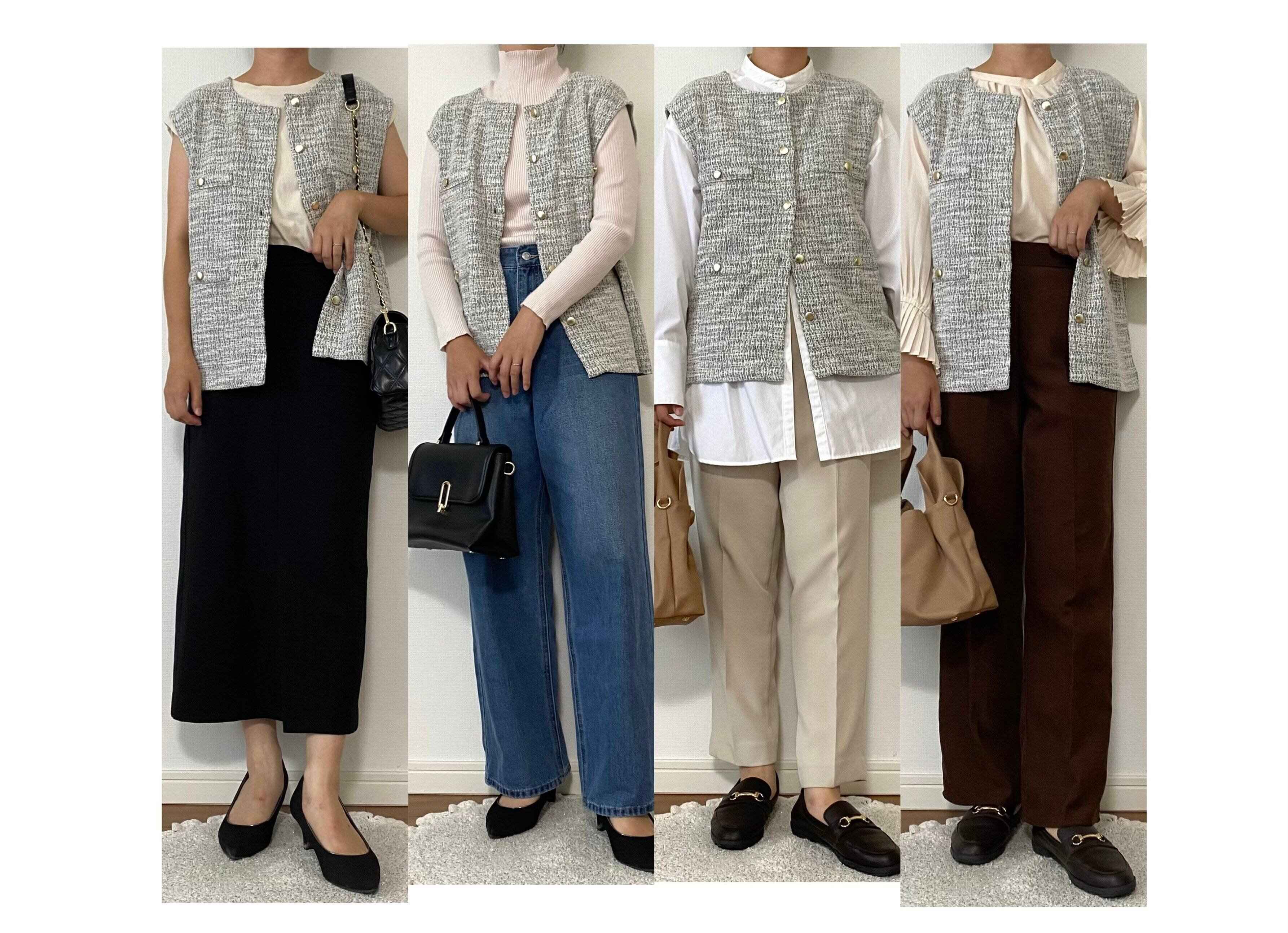 【しまむら】1419円今から着られるツイードベストで秋先取りコーデ