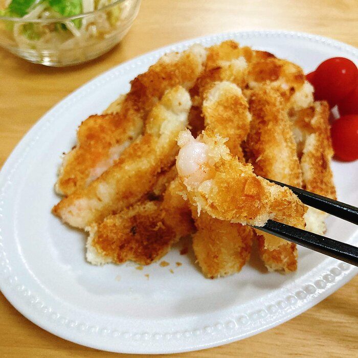 【もんでつくる揚げ物？】  えびのふんわりスティックフライ