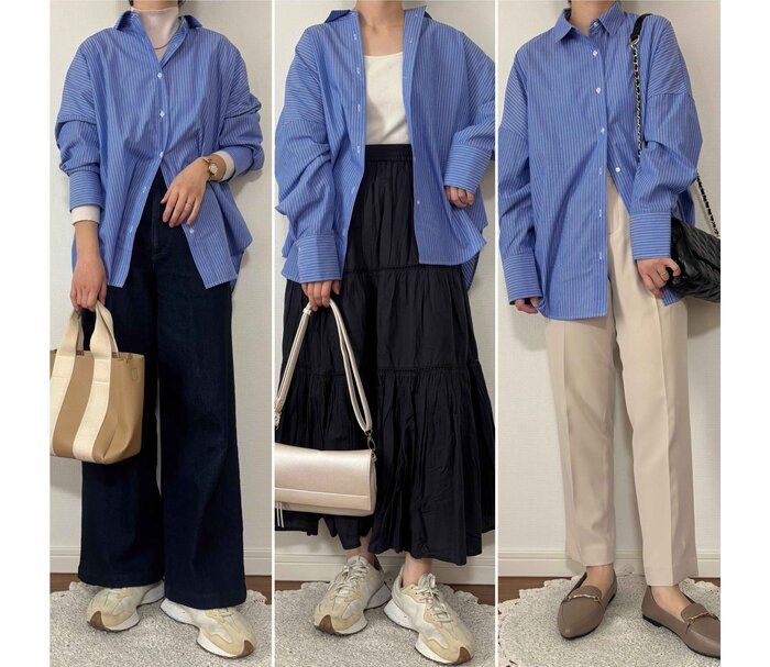 【しまむら】1639円ストライプブルーシャツは今から春まで着回せる超優秀品！