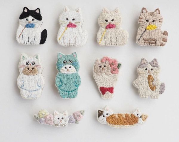 「neko to cotori -ネコとコトリ-」の猫の刺繍作品