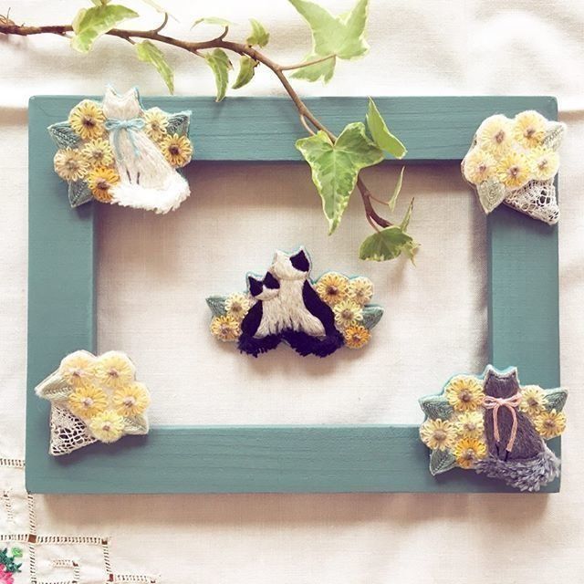 ひまわりと猫ちゃんのブローチ