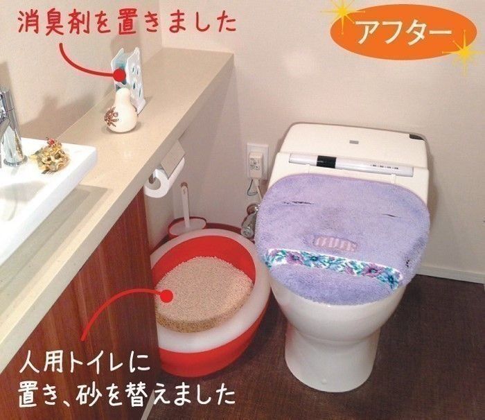 人用トイレに猫トイレをイン