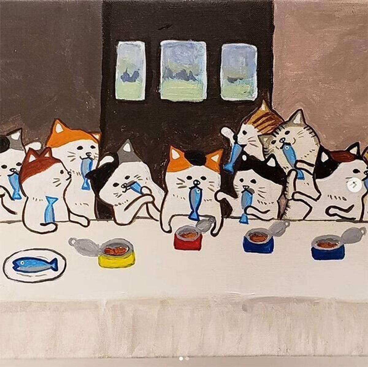 名画 最後の晩餐 のパロディを13匹の猫で再現 小ネタが挟まれた数々の作品に心奪われる ねこのきもちweb Magazine 名画 最後の晩餐 のパロディを13匹の猫で再現 小ネタが挟まれた数々の作品に心奪われる ねこのきもちweb Magazine