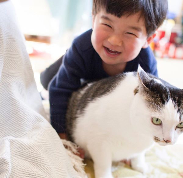 いつも一緒にいる男の子と猫