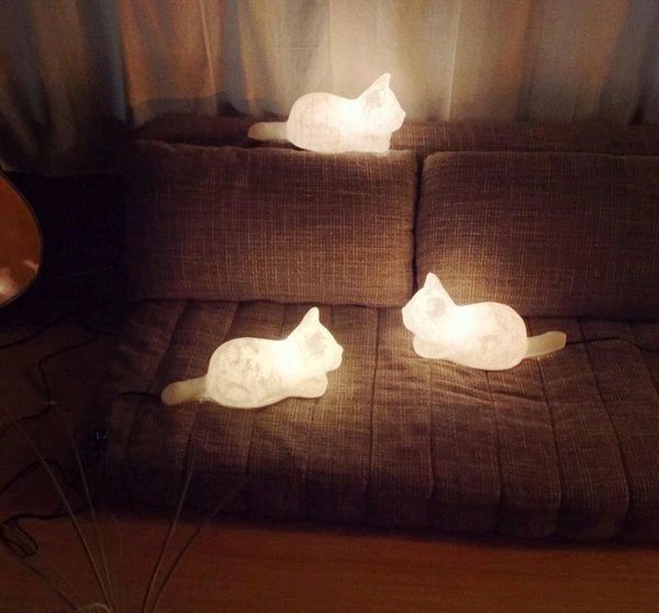 和紙猫のランプシェード