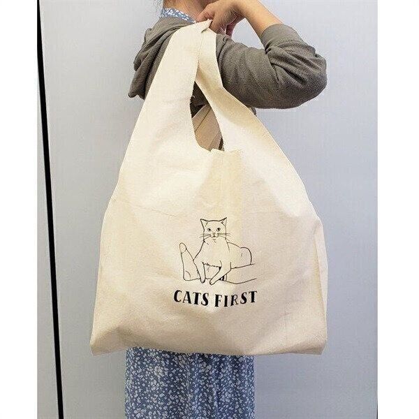 おおきなコットンマルシェバッグ（ねこ柄）