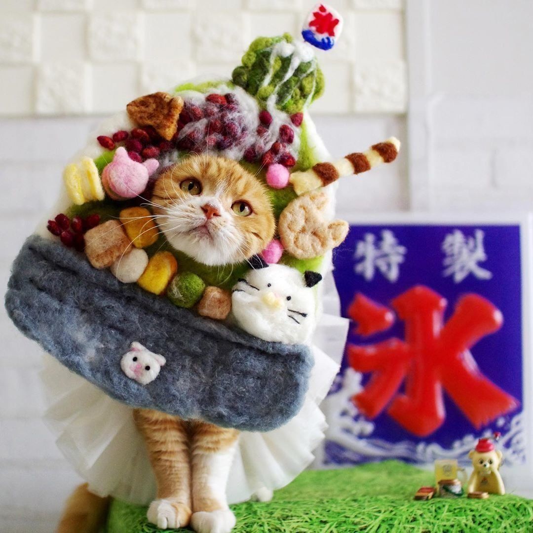 思わずじゅるり…羊毛フェルトでグルメに変身しちゃう猫たち♪｜ねこの