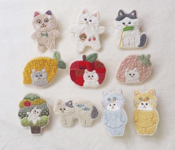 「neko to cotori -ネコとコトリ-」の猫の刺繍作品