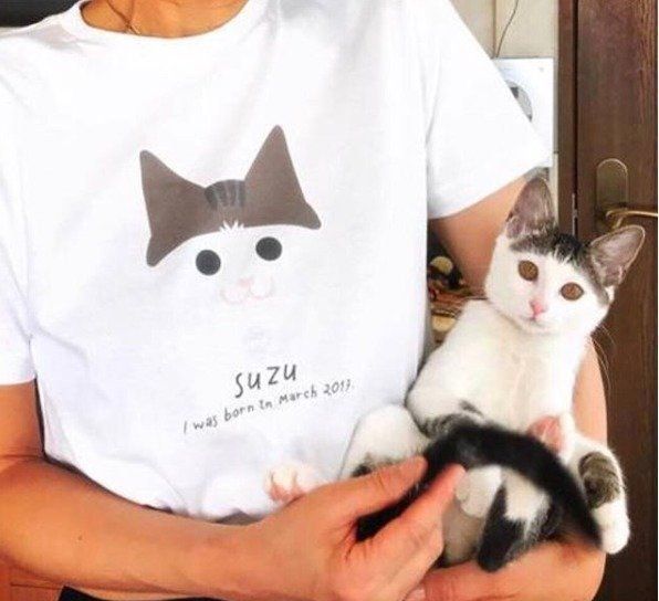 猫のsuzuちゃんTシャツと猫