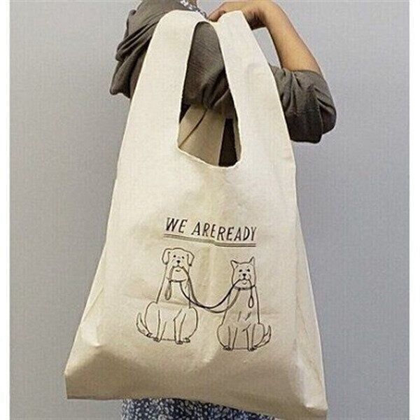 おおきなコットンマルシェバッグ（いぬ柄）