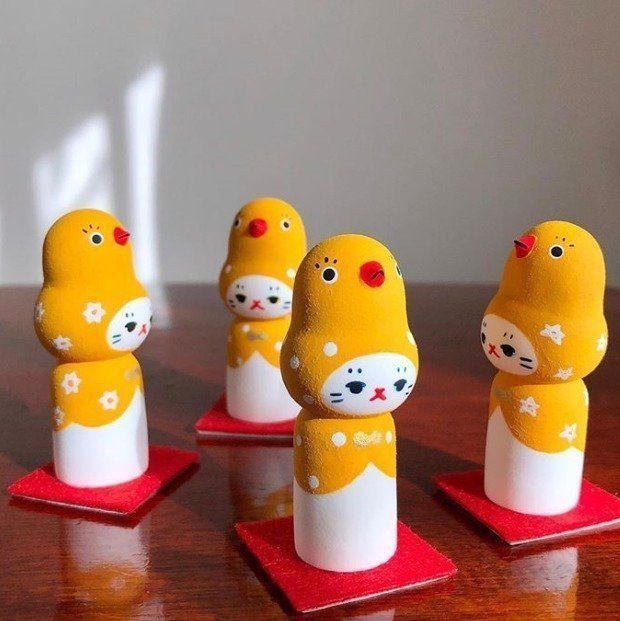 カナリアあたま猫こけし